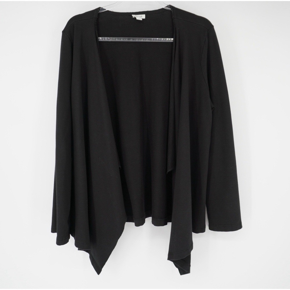 Pure Jill Draped Cardigan Women's Black Open Front Pima Cotton Large Careerwear
